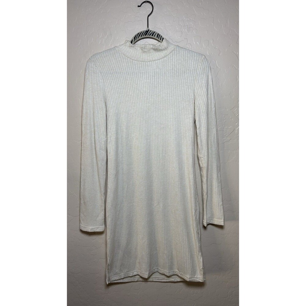 BB Dakota Steve Madden Womens M Ivory Ribbed Mock Neck Long Sleeve Sweater
